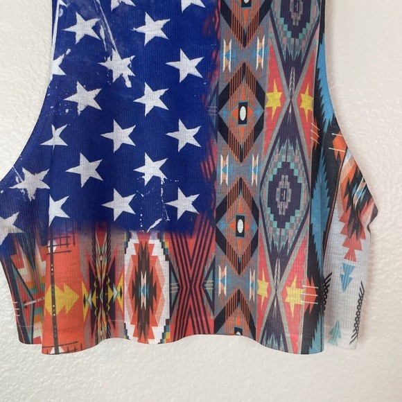 Motive Western Americana Tribal Aztec 4th Of July Cropped Sleeveless Top Small - Picture 10 of 12